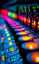 A colorful array of buttons and knobs on a sound board Royalty Free Stock Photo