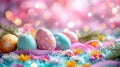 A colorful array of decorated eggs, ribbons, and festive Easter delights