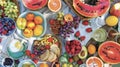 A colorful array of exotic fruits and gourmet spreads make for an unexpectedly delightful morning picnic experience