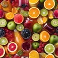 A colorful array of fresh fruit juices in glass bottles1