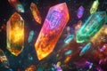 A colorful array of gemstones are floating in space