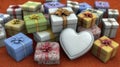 Colorful Array of Gift Boxes and a Heart-Shaped Present Royalty Free Stock Photo