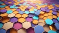 A colorful array of hexagonal shapes creating a vibrant and textured abstract background pattern design Royalty Free Stock Photo