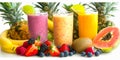 Fruity Delights: A Vibrant Harmony of Fresh Fruits and Luscious Smoothies. Generative AI Royalty Free Stock Photo