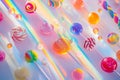 Colorful array of lollipops are arranged in a pattern on a white background. Royalty Free Stock Photo