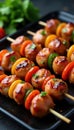 Colorful array of prepared shashlik ready for grilling , preparation, brochette, fresh Royalty Free Stock Photo