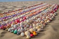 colorful array of seashells on beachcombers' blanket Royalty Free Stock Photo