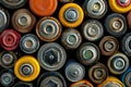 Colorful array of used batteries Royalty Free Stock Photo