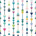 Colorful arrow print, geometric vector pattern, seamless repeat, vertical stripes with arrows Royalty Free Stock Photo