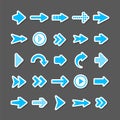 Colorful arrow stickers set. Blue cursor icons, pointers collection. Simple arrows in different shapes. Next, back web Royalty Free Stock Photo