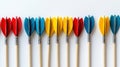 Colorful arrows aligned on white background, teamwork concept, business strategy Royalty Free Stock Photo