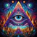 a colorful art of an all seeing eye