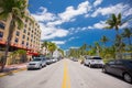 South Beach, Miami Beach, Ocean Drive Street, Architectural Monuments of Art Deco. Hotels and restaurants. Royalty Free Stock Photo