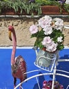 Metal flamingo and flowers - decoration