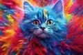 Colorful art - kitten head painted with spots splashes of paint