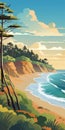 Colorful Art Nouveau-inspired Coastal Landscape With Trees