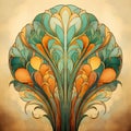 Colorful Art Nouveau Tree Design With Detailed Feather Rendering