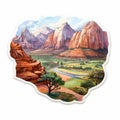 Vibrant Watercolor Sticker Of Zion Canyon Landscape