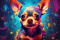 Colorful art - puppy head painted with spots splashes of paint