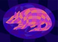 Colorful art with shiny neon colored armadillo