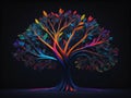 Colorful art tree isolated on black background. Abstract hand drawn illustration Royalty Free Stock Photo