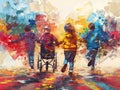 watercolor painting depicts a diverse group of International Day of Disabled Persons, disability day,