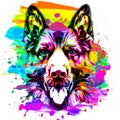 Colorful artistic German Shepherd muzzle isolated on white background funy art