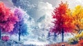 Seasonal fantasy landscape with vibrant trees Royalty Free Stock Photo