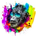 Bright colorful art illustration Colorful artistic monkey in eyeglasses with colorful paint splatters on white background Royalty Free Stock Photo