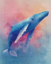 Colorful Artistic Representation of a Humpback Whale Breaching Surface Royalty Free Stock Photo