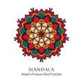 Mandala colored oriental round floral ornament. Colorful vector hand drawn decoration