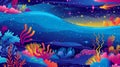 This colorful artwork captures the essence of adventure, blending aquatic elements with galactic visuals, creating an Royalty Free Stock Photo