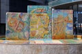 Colorful artwork mosaics daily life, Rothschild Boulevard, Tel Aviv