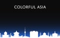 Colorful asia banner with cityscape silhouette