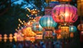 Colorful asian lanterns. AI generated