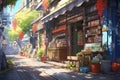 Colorful Asian shop anime visual novel game. Generate Ai