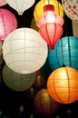 Colorful asian silk lanterns at night