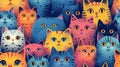 Colorful Assembly of Kawaii Cute Cartoon Cats