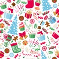 Colorful assorted christmas party icons seamless pattern. Royalty Free Stock Photo