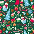 Colorful assorted christmas party icons seamless pattern. Royalty Free Stock Photo