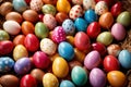 Colorful assorted easter eggs, festive celebration tradition, variety and diversity