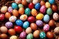 Colorful assorted easter eggs, festive celebration tradition, variety and diversity