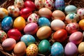 Colorful assorted easter eggs, festive celebration tradition, variety and diversity