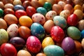 Colorful assorted easter eggs, festive celebration tradition, variety and diversity