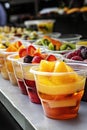 Colorful assorted fruit cups with berries and pineapple Royalty Free Stock Photo