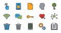 Colorful assorted icons representing digital interaction, communication, data and information technology Royalty Free Stock Photo