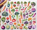 Colorful assorted vegetable stickers for, organic produce store menu design background, generated by AI