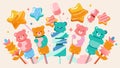 Colorful Assortment of Cartoon Candy Characters Illustration