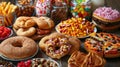 Colorful Assortment of Delicious Party Snacks and Sweets on Wooden Table Royalty Free Stock Photo