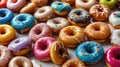 Colorful Donuts with Glaze and Sprinkles Displayed in an Array Royalty Free Stock Photo